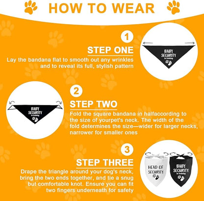 2 Pack Dog Bandana Pregnancy Announcement, Baby Security in Training and Head of Security Gender Reveal Puppy Dog Scarf Accessories, Adjustable Pet Bandana Scarf for Small Medium Large Dogs