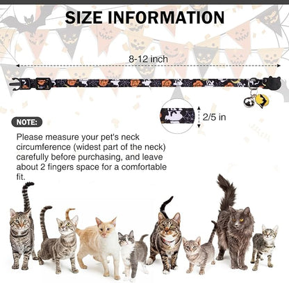Halloween Cat Collar with Bells & Cute Pendant - Breakaway, Adjustable, 2-Pack Kitten Collar Safety for Female & Male Pets