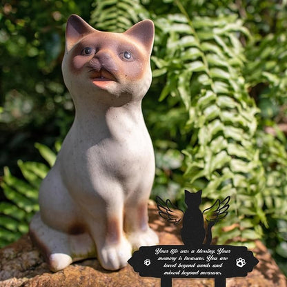 Cat Memorial Decorations - Garden Stakes Markers with Angel Wings, Waterproof Metal Plaques for Cemetery, Cat Grave Decor