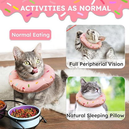 Cat Cone Collar Soft, Waterproof Cat Recovery Collars Spay Cones to Stop Licking Cute Donut E Collar After Surgery Anti-Lick Wound Healing Safety Elizabethan Collar for Kittens (Donut Pink, Small)