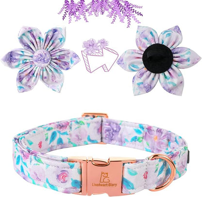 Lionheart Glory Dog Collar, Purple Dog Collar with Flower, Cute Floral Pattern Pet Collar Adjustable Dog Collar for Large Dogs
