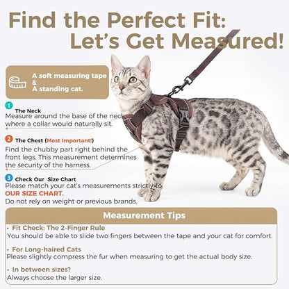 Cat Harness and Leash Set Escape Proof Tactical Large Kitten Harness Emotional Support Cat Vest, Brown, L