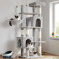 Hey-brother Cat Tree Tower, Sturdy Scratching Posts with Platform, Large Condos, Hammock, Removable Toys, Scratch Board, Multi-Level Furniture for Indoor Cats, 59.0 or 72.8 Inches, Light Gray MPJ055W