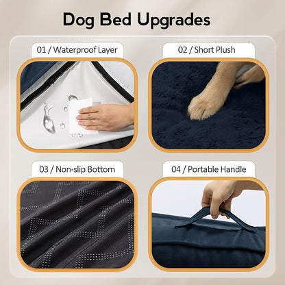 Large Orthopedic Dog Bed with Sides XXXL Dog Beds with Removable Washable Cover Non-Slip Waterproof Pet Bed for Extra Large Dogs - Navy Blue XXXL