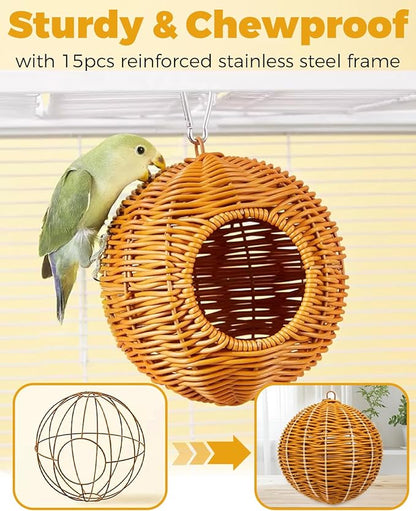 Chewproof Steel Frame Bird Nest for Cage for Gentle Sway with Cushion, Washable Small Bird Bed Hammock Hideout Lay Eggs Parakeet Nest Sleep, Parakeet Warm Bed House for Lovebird, Budgie, Finch
