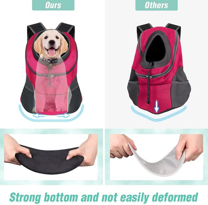 YUDODO Dog Front Carrier Backpack, Adjustable Breathable Pet Carrier for Small Dogs, Ventilated Puppy Back Pack with Safety Belt, Lightweight Doggy Backpack for Hiking Outdoor (Rose, M)
