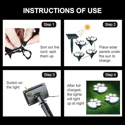 Animal Paw Print Solar Lights Outdoor Garden Decor, 4 Pack Paw Print Lights with Cord, IP55 Waterproof Yard Pathway Decor Light, Cold White Color Light, New Home Birthday Christmas Gift