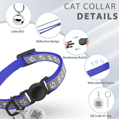 Cat Collar Breakaway with QR Code Name Tag, Reflective Kitten Collars with Bell, Cat ID Tag Personalized, Ultra-Durable, Adjustable, Quick Release, Fits Most Girl Boy Small Large Cats (8''-13.3'')