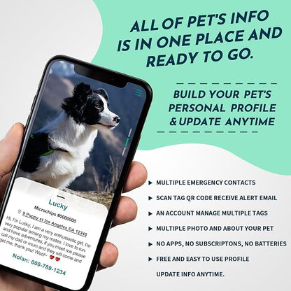MYLUCKYTAG QR Code Pet ID | Personalized Dog & Cat Collar Tag | Online Profile with Instant Scanned Location Alert Email