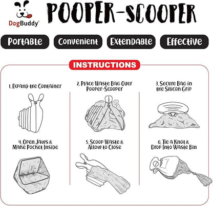DogBuddy Pooper Scooper, Portable Dog Pooper Scooper, Poop Scooper for Small and Large Dogs, Pooper Scooper with Bag Attachment, Leash Clip and Dog Waste Bags Included (Large, Mist)