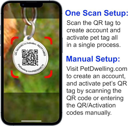 Pet Dwelling QR Pet Tag – Easy Scan Instant Location Alerts, Online Pet Profile with AI Feature for Dogs & Cats (Purple Paw)