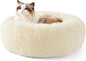 Bedsure Calming Cat Beds for Indoor Cats - Small Cat Bed Washable 20 inches, Anti-Slip Round Fluffy Plush Faux Fur Pet Bed, Fits up to 15 lbs Pets, Ivory Beige