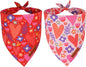 ADOGGYGO Valentines Dog Bandana 2 Pack, Heart and Floral Print Puppy Scarf Bib, Adjustable Fit Red Pink Valentines Bandanas for Small Dogs Pets (Small)