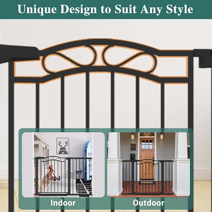 Fairy Baby 68.2"-70.8" Extra Wide Baby Gate with Door, 69 70 Inches Walk THR Baby Gates for Stairs Pressure Mounted no Drill, Indoor Tension Metal Child Pet Dog Safety Gate for Kids, Black