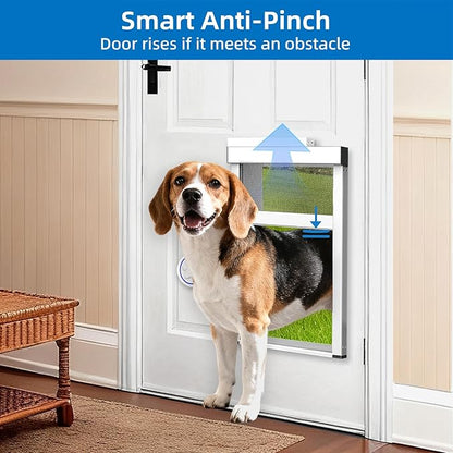 Automatic Dog Door with Doorbell Activation, 2-Flap Electronic Smart Pet Door with Anti-Pinch, No Collar Needed, Aluminum Lockable Weatherproof Telescoping Tunnel for Pets Up to 12 LB- S
