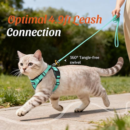 Dooradar Cat Harness and Leash Set, Escape Proof Safe Adjustable Kitten Vest Harnesses for Walking, Easy Control Soft Breathable Mesh Jacket with Reflective Strips for Cats, Green, S