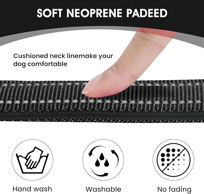 Reflective Dog Collar Padded with Soft Neoprene Breathable Quick Release Basic Dog Collars for Medium Large Dogs Black Boy Girl