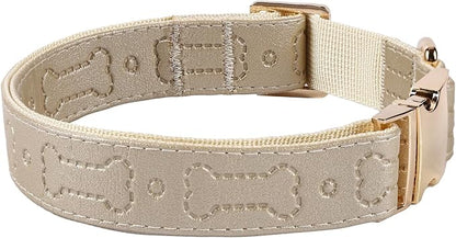 TDTOK Stylish Leather Dog Collar, Comfortable Soft PU Leather Dog Collars for Large Medium Small Dogs with Quick Release Metal Buckle, Adjustable Pet Collar with Cute Bone Pattern Design