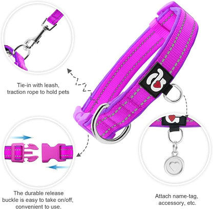 azuza Reflective Dog Collar with Airtag Holder, Soft Neoprene Padded Pet Collar with ID Tag Ring, Adjustable for Puppy and Small Dogs,Purple,XS