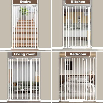 Fairy Baby 51.18" High Extra Tall Cat Gate, 29.5"-40.5" Wide Baby Gate for Stairs No Drill, Metal Auto Close Child Safety Gate Dog Gates for Doorways Pressure Mounted Walk Thru Swing Pet Gate, White