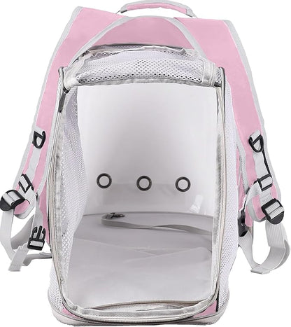 Dual Extension Pet Backpack Carrier for Large Cat and Small Puppy up to 20 Pounds, Clear Space Capsule Astronaut Transparent Bubble Window Pet Vet Travel Visit Bag