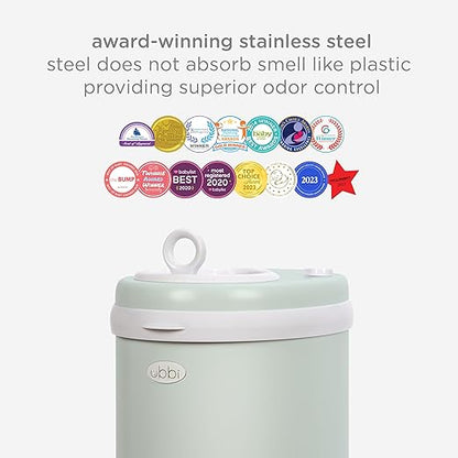 Ubbi Steel Diaper Pail, Odor Locking, No Special Bag Required, Award-Winning, Registry Must-Have, Sage Green
