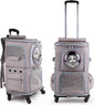 2-in-1 Pet Carrier Backpack for Two Cats or One Dog with Puller & Roller, Grey 2-Layer Dual Cabins Carry Bag for Large Fat Cat and Puppy Traveling and Hiking, Space Capsule Clear Bubble Dome