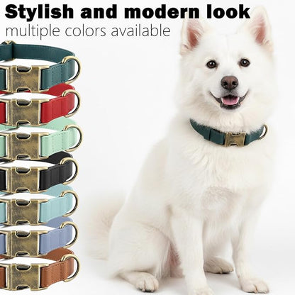 Dog Collar and Leash Set,Leather Silicone Waterproof Odor-Proof Dog Collar and Leash for Large Dogs, Soft Flexible Dog Collars, Durable Thick Adjustable Pet Collar (Green, Large (14.5-24" Neck))