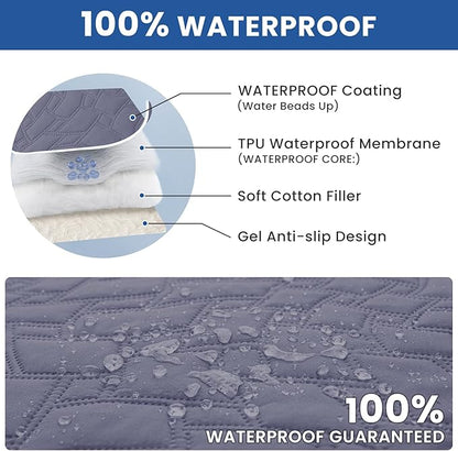 Waterproof Dog Blanket, Non-Slip Soft Pet Bed Cover, Couch Cover for Dogs Washable, Protects Sofa, Furniture, Crate, Car, Tear Resistant Leakproof Pet Blanket (82x82 Inch, Grey Blue)