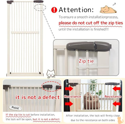 Lumizone Extra Tall Cat Gate 61.02" High Pressure Mounted Extra Wide 59.25"-63.38" (17Sizes) 1.37" Gap No Drilling Auto-Close Tall Pet Gate for Dogs (Cream, 59.25"-63.38" W)