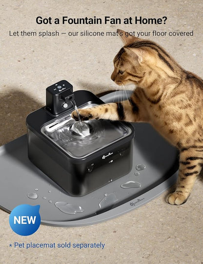 DownyPaws Cat Water Fountain Stainless Steel Cordless, 84oz/2.5L Fursink Wireless Pet Water Fountains for Cats Indoor, Battery Operated Cat Drinking Fountain, Ultra Quiet Pump, BPA-Free, Black
