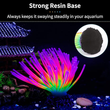 Uniclife Aquarium Imitative Rainbow Sea Urchin Ball Artificial Silicone Ornament with Glowing Effect for Fish Tank Landscape Decoration