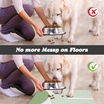 Dog Food Mats for Floors Waterproof, Cat Water Bowl Mats Pet Feeding Absorbent Mat Placemats for Food and Water Green Bohemia 24 * 32 inch