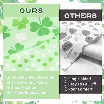 PAWCHIE St. Patrick's Day Dog Bandanas 4 Pack,Reversible Dog Party Triangle Scarf Bibs,Pet Holiday Costume with Adjustable Snaps,Multiple Patterns for Small Dogs Puppy,Cats Pets,Green S