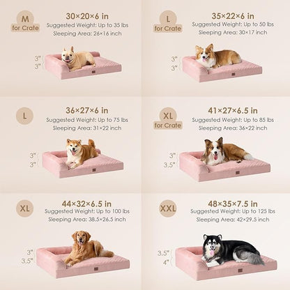 EHEYCIGA XXL Dog Bed Memory Foam, Orthopedic Giant Dog Bed Jumbo with Washable Removable Cover, Waterproof Pet Sofa Couch with Nonskid Bottom, 48x35x7.5, Pink