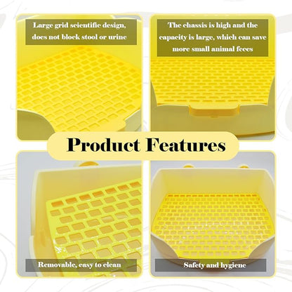 15.1"X11.0" Large Rabbit Litter Box,Plastic Square Rabbits Potty Trainer with Bigger Pan Bunny Corner Toilet Box with Small Animal Disposable Liner for Guinea Pigs Hamster Chinchilla(Yellow)