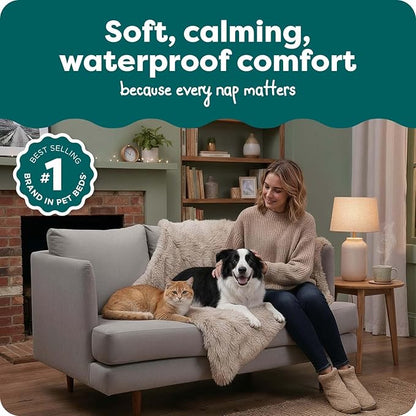 FurHaven Waterproof Throw Blanket for Dogs & Indoor Cats, Reversible Protective Pet Blanket, Large, Long Faux Fur & Velvet, Driftwood