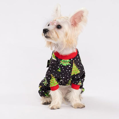 Fitwarm Christmas Tree Dog Pajamas, Christmas Clothes for Small Dogs Boy Girl, Holiday Pet Outfit, Black, Red, Green, Yellow, XL