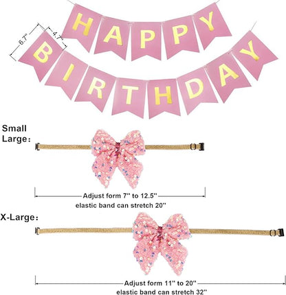ADOGGYGO Dog Birthday Hat Bandana Girl - Puppy Birthday Party Supplies - Pink Tutu Hat Scarf Bow Banner Set for Medium Large Dogs (Large)