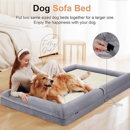 Large Dog Bed Orthopedic Washable: Beds Bolster XL Bed Medium Large Dogs Egg Crate Foam Couch Sofa Waterproof with Removable Cover - Purple