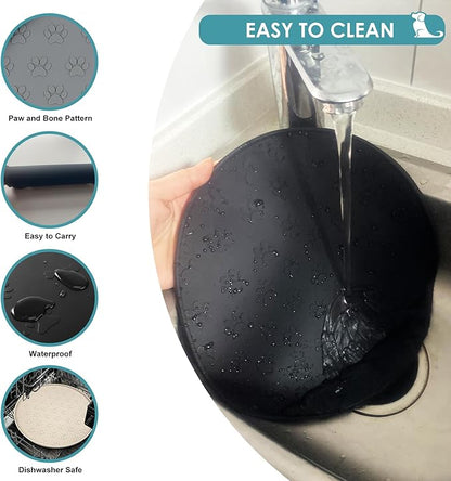 Dog Food Mat - Waterproof Silicone Cat Mat for Food and Water, Pet Food Mat with Edges for Protecting Floors(1Pack Black)
