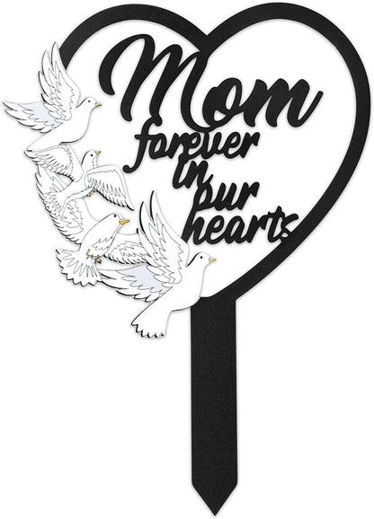 BUoonyer Stake Graves Cemetery Decorations - Mom Metal Memorial Grave Markers, Mother Heart Graveyard Sympathy Plaque, Dove Remembrance Graveside Burial Decor Sign for Outside Yard Garden