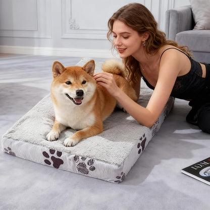 Waterproof Orthopedic Dog Bed for Extra Large Dogs 41x27x4 Inch - Egg Crate Foam Pet Crate Bed with Removable Washable Cover, Plush Top Anti-Slip Bed Mat, Christmas Red