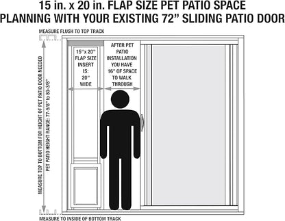 Ideal Pet Products Aluminum Pet Patio Door, Adjustable Height 77-5/8" to 80-3/8", 15" x 20" Flap Size, White