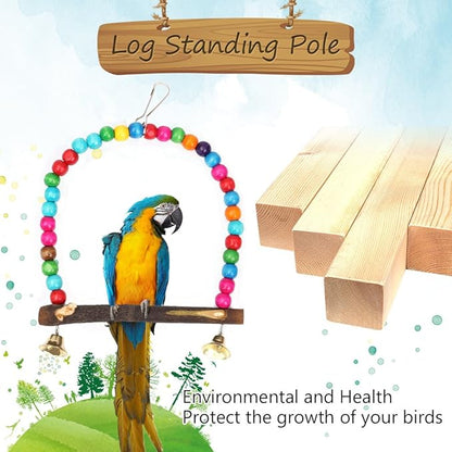 Bird Swing, Multi-Color 5.5 x 5.6 Inch Wooden Bird Swings Budgie Swing Toys Hammock for Parakeets Budgie Bird