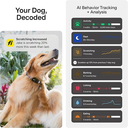 New Fi Series 3+ Smart Dog Tracker Collar [6 Month Membership Included] GPS Tracker for Dogs with Health & Behavior Monitoring, Escape Alerts, Waterproof, LED, Apple Watch Compatible (Pink, X-Large)