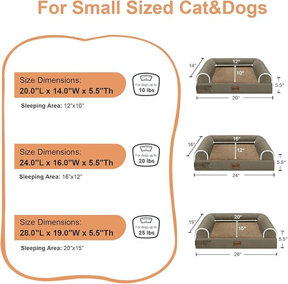 Small Dog Bed Orthopedic Washable: Beds Bolster Small Sized Dogs Cats Bed Egg Crate Foam Couch Sofa Waterproof with Removable Cover - Brown