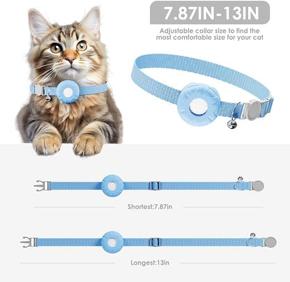 Cat Tracker, Lightweight GPS Tracker Compatible with Apple Find My App(Only iOS), Waterproof Cat Trackers Collar with Bell and Safety Elastic Buckle, No Monthly Fee Pet Tracker, Blue