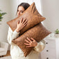 Cognac Pillow Covers 12x20 Inch Neutral Vintage Decorative, Pack of 2 Leather Lumbar Soft Rustic Cushion Covers for Home Decor Outdoor Waterproof Pet Hair Resistant Throw Pillow Covers