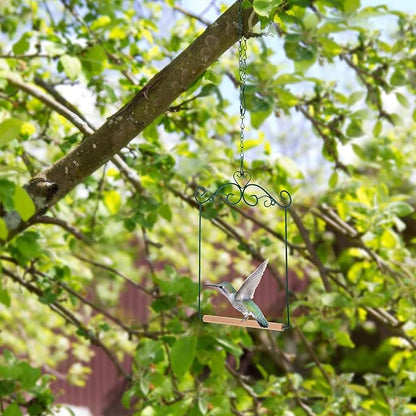 2 Pcs Hummingbird Swings and Perches Metal Frame Bird Swing with 2 Replacement Wooden Dowel and 2 Hanging Chain for Outdoor Bird Feeders, Planters, Lanterns Ornaments(Dark Green)